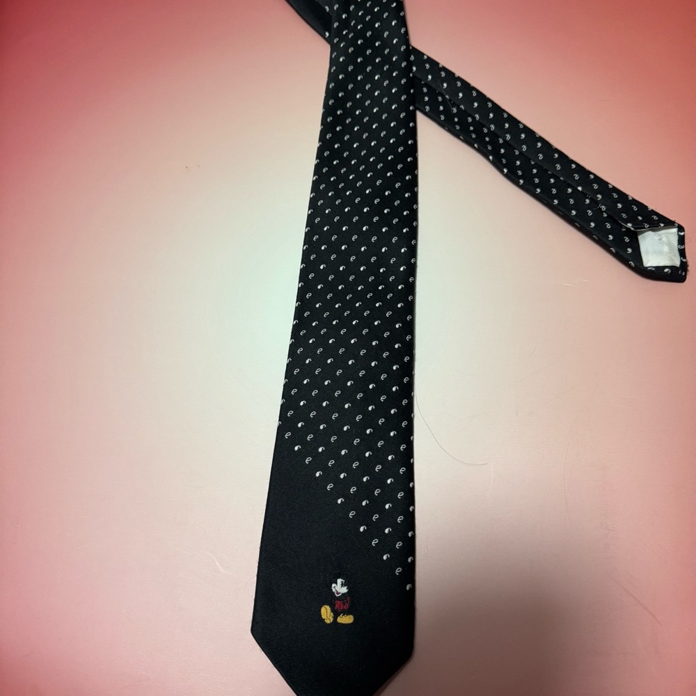Classic Cervantes Mickey Mouse Tie. Black Tie with Polka Dots and Embroidery.